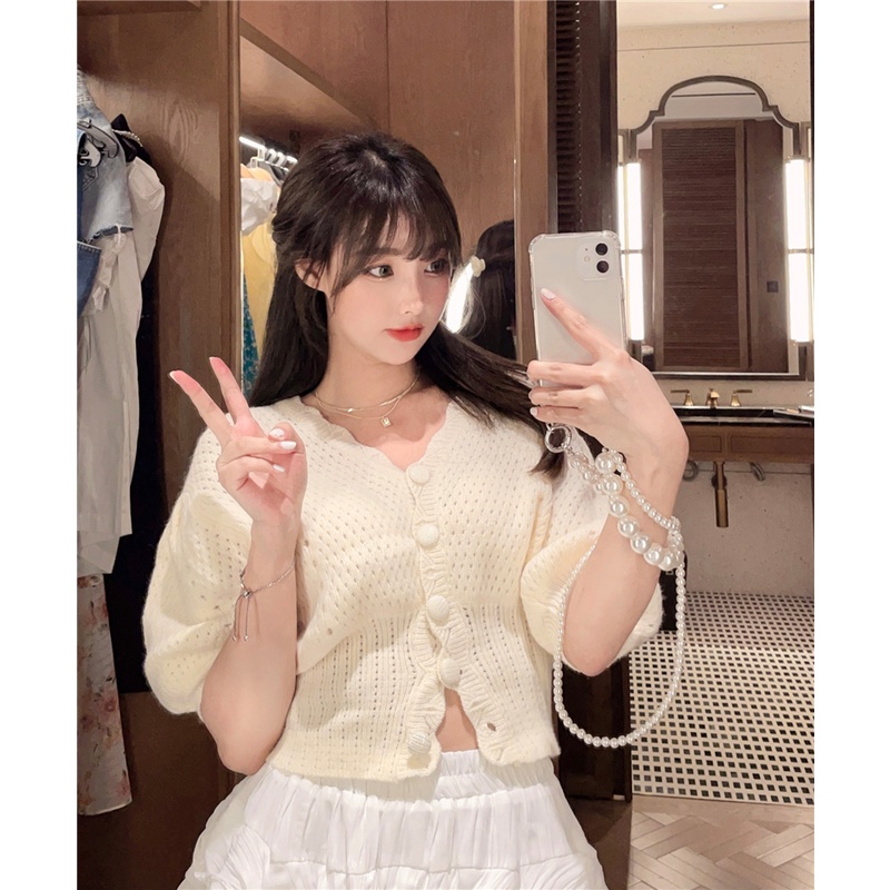 Áo kiểu Hàn Quốc đẹp bánh bèo tay phông tay ngắn AKN003