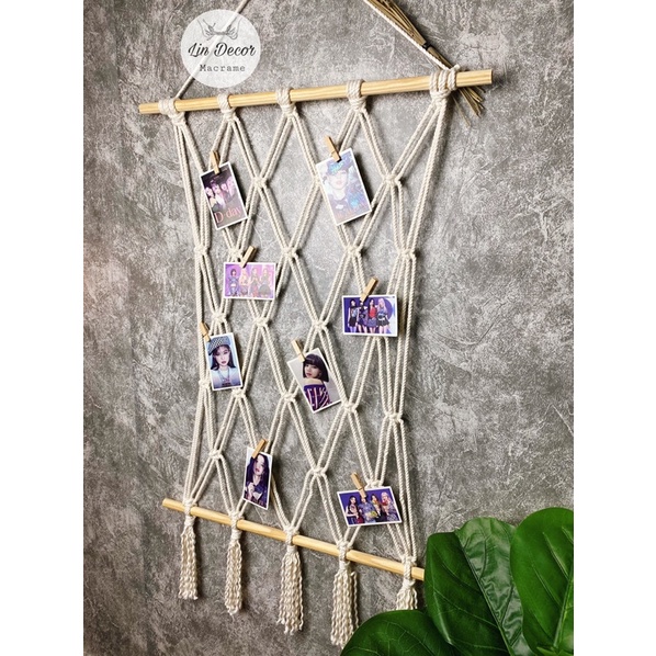 Macrame Treo Ảnh Trang Trí Tường  - Tặng kèm 10 kẹp gỗ