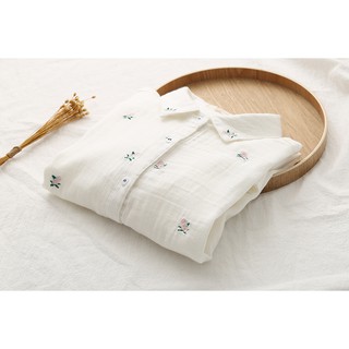 [ORDER] Áo sơ mi linen sô thêu hoa nhí , phong cách Nhật Bản