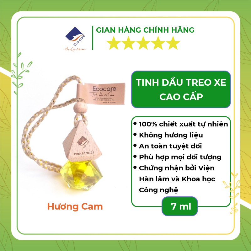 Tinh dầu treo xe ô tô cao cấp ECOCARE 7ml với thành phần nguyên chất tự nhiên, khử mùi và làm thơm xe hơi hiệu quả