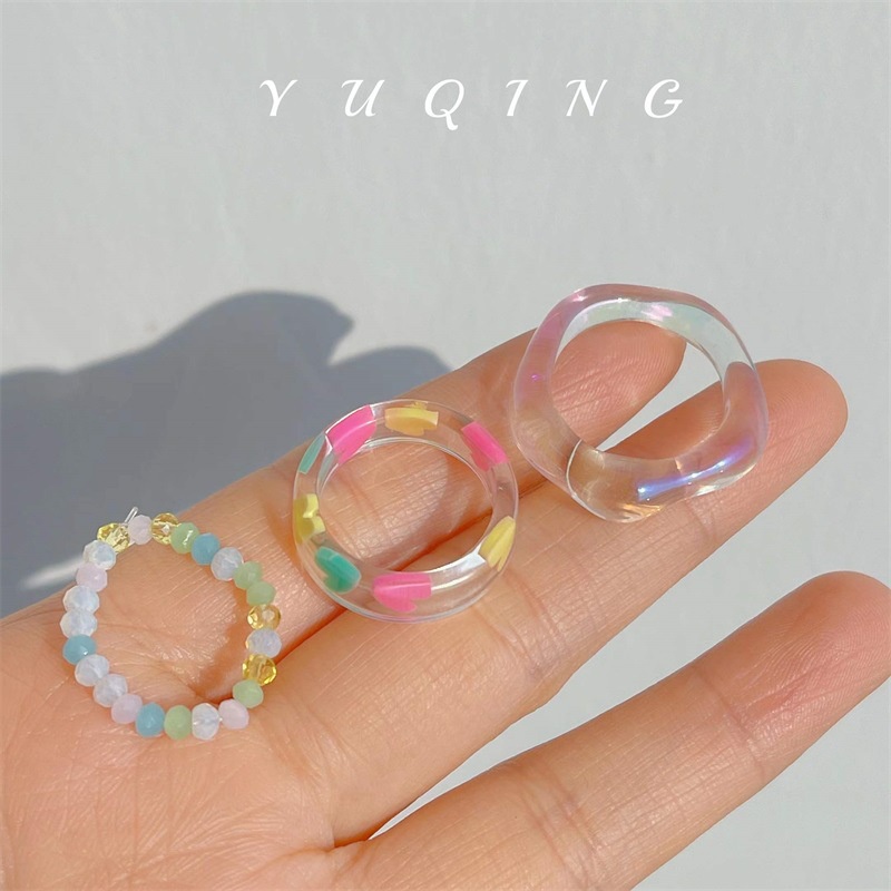 Bộ 3 Nhẫn Nhựa Hình Trái Tim Phong Cách Vintage Thời Trang Cho Nữ