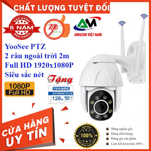 [Tặng thẻ nhớ 128GB] Camera Wifi PTZ QUAY 360 YooSee 2 râu 8 led ngoài trời có mầu ban đêm 2.0Mpx Full HD