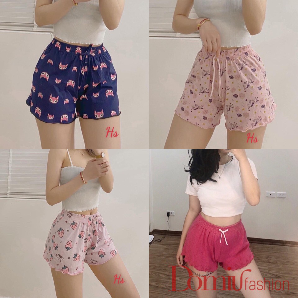 Quần short thun xòe nhiều hoạ tiết HOẠT HÌNH cạp chun , Quần ngủ thái lan vải cotton mịn mát co giãn 4 chiều - SVFQ51a