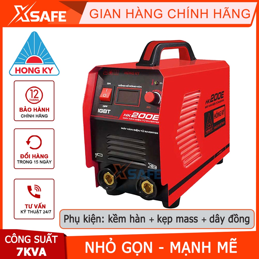 Máy hàn điện tử inverter Hồng Ký HK200E 200 ampe/chế độ chống giật cao, có màn hình hiển thị dòng hàn kỹ thuật số