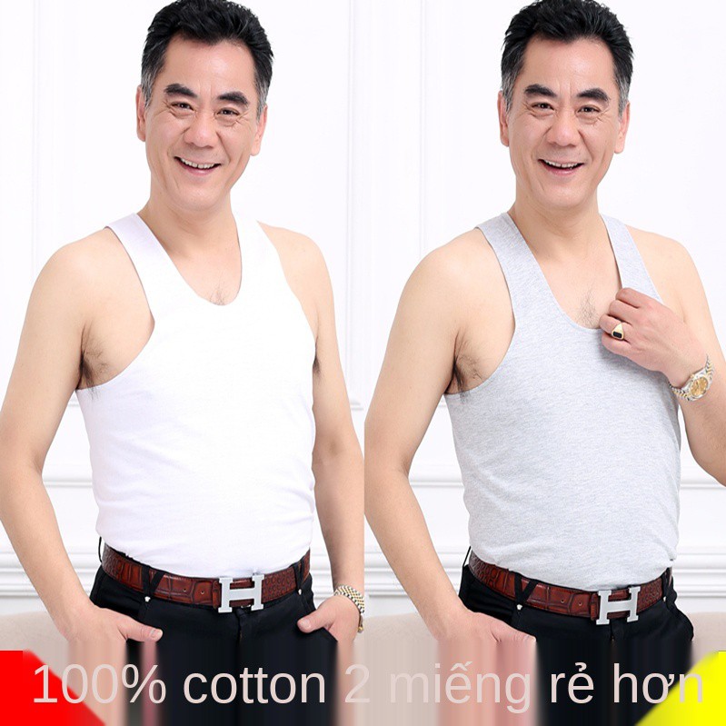 [100% cotton] áo len nam trung niên và cao tuổi cản trở quần lót đáy cha già mùa hè