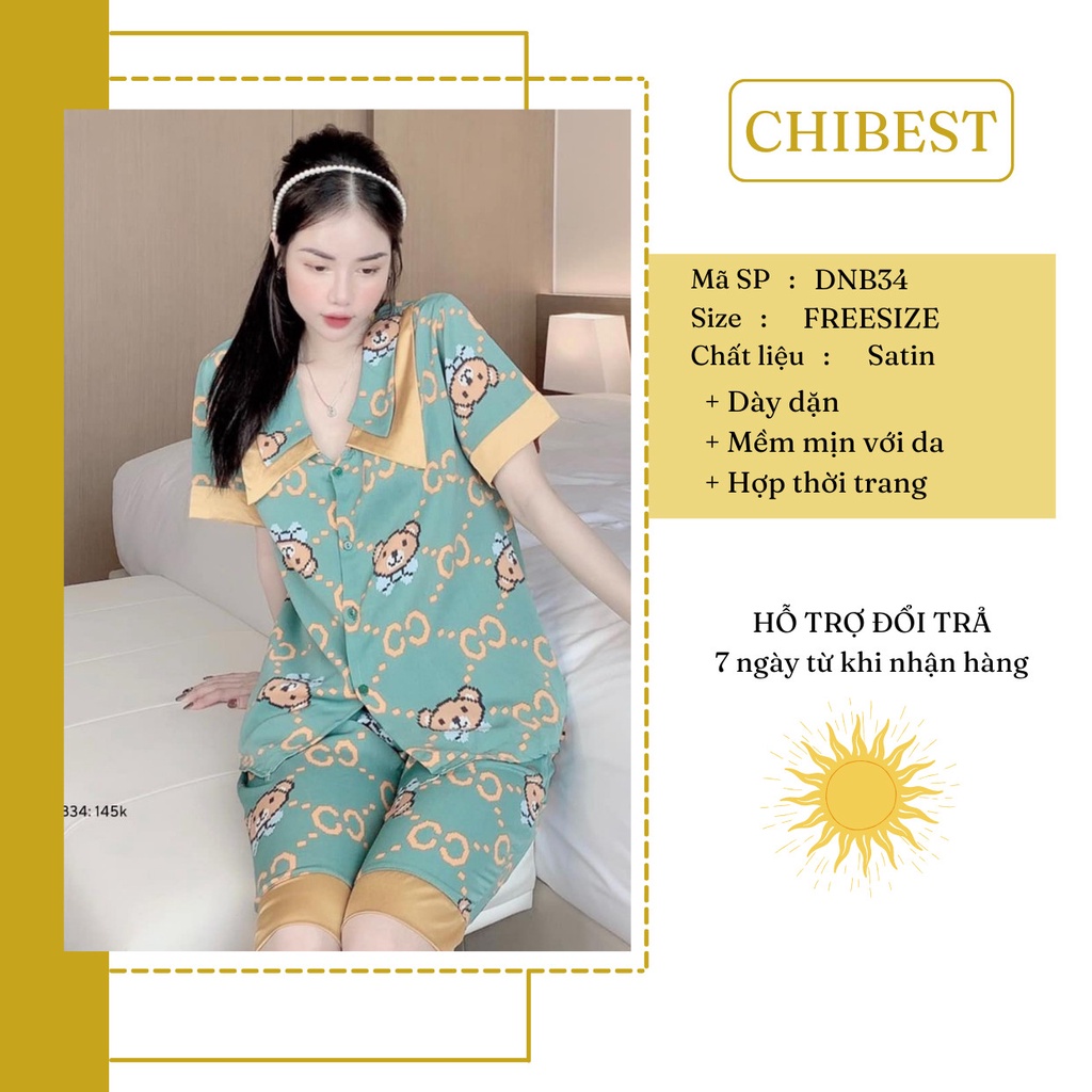 Đồ bộ nữ mặc nhà set Đồ bộ lửng cổ bèo 1 túi trước chất lụa mango siêu xinh CHIBEST DNB51