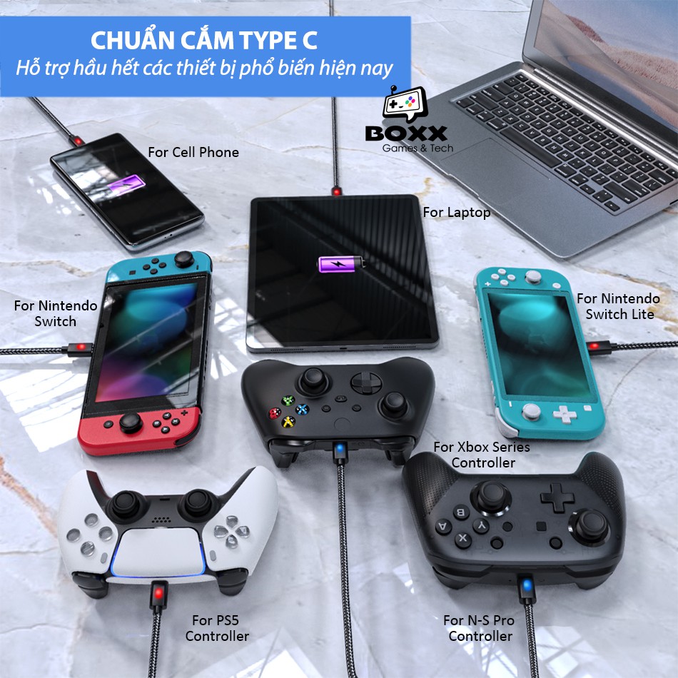 Cáp sạc cho tay cầm PS5 DualSense - PlayStation 5, dây sạc PS5 Type C