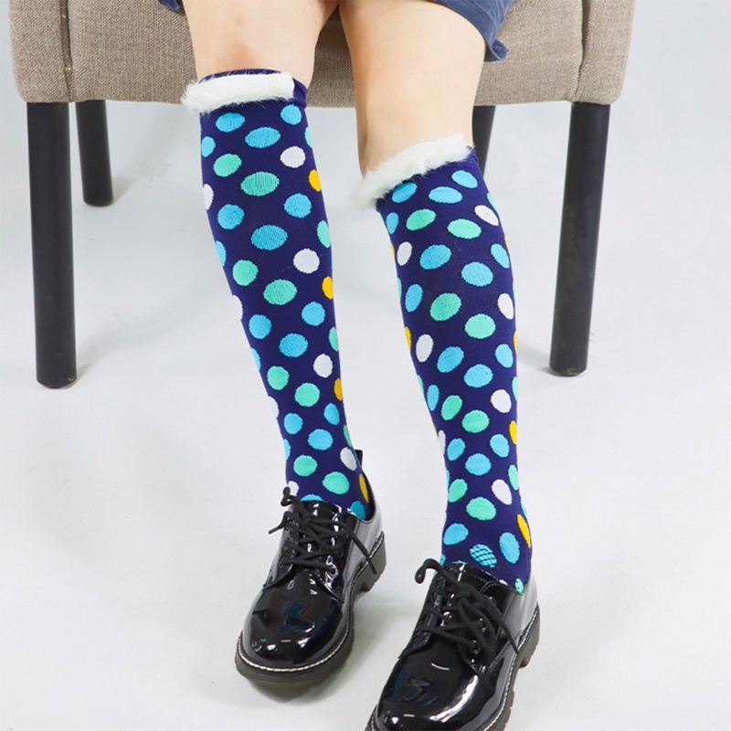 Xiangbao Tất Bắp Chân Dài Chấm Bi / Trái Tim Bằng Lông Xù Nhiều Màu Phong Cách Punk