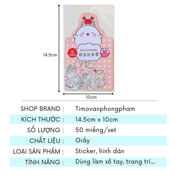 Sticker dán sổ dễ thương trang trí laptop đồ dùng học tập hình heo chó mèo cute 50 miếng ST17