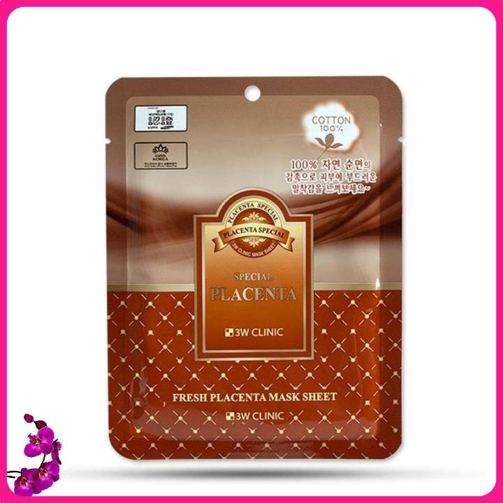 Mặt nạ giấy dưỡng da làm trắng và cấp ẩm chăm sóc da thiên nhiên nhau thai cừu 3W Clinic Placenta Mask Sheet