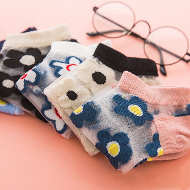 Set 5 Đôi Tất Cổ Thuyền Sợi Thủy Tinh Trong Suốt Siêu Mỏng Phong Cách Nhật Bản Thời Trang Mùa Hè Cho Nữ