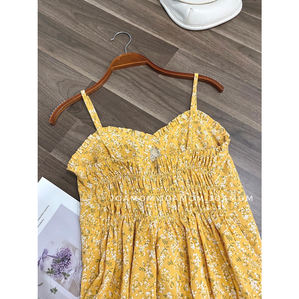 Váy đầm bầu 2 dây voan lụa cực mát có chun lưng co giãn đi chơi đi du lịch Joamom