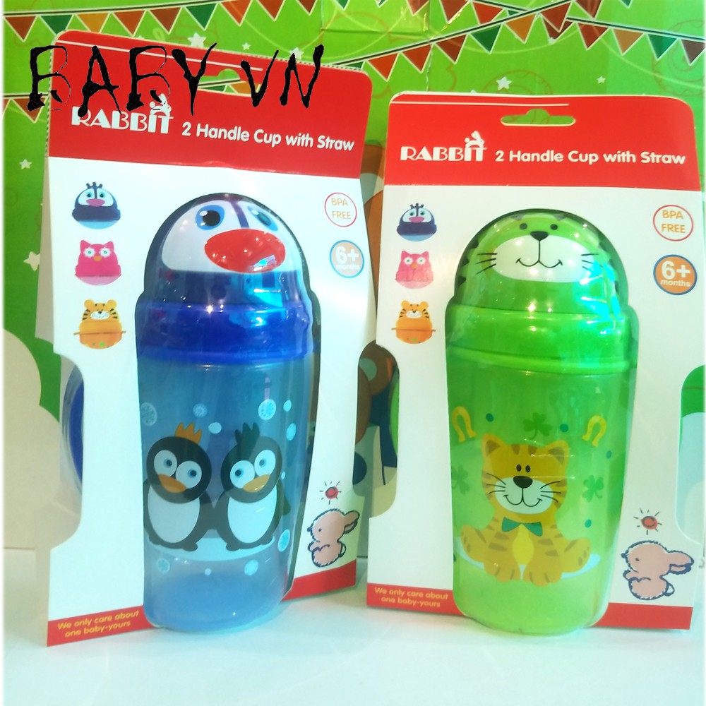 Bình nước cho bé , Bình uống nước cho bé có ống hút 360ml Babyvn , HC118