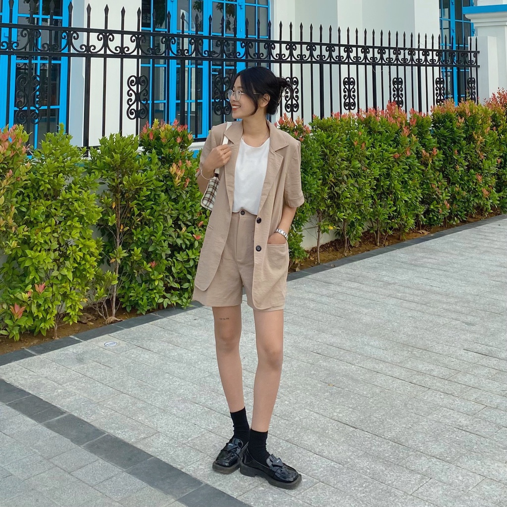 Áo Blazer ngắn tay vải Linen