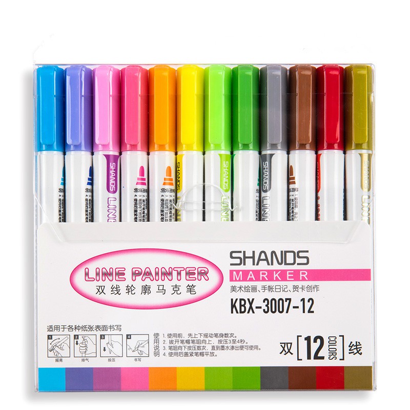 Bút highlight gel line paint Shands marker double line hai đầu chính hãng HKUK set 4/8 màu