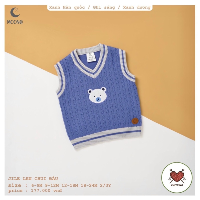 MOON -Áo gile len in gấu trước ngực cho bé trai