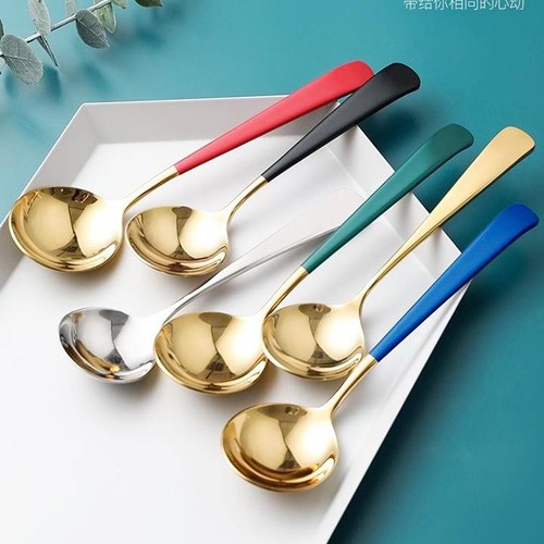 Thìa Ăn Cơm Bằng Inox Mạ Vàng Cán Dài