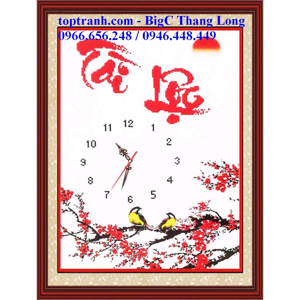 Tranh thêu chữ thập đồng hồ chữ tài lộc 222544 chưa thêu
