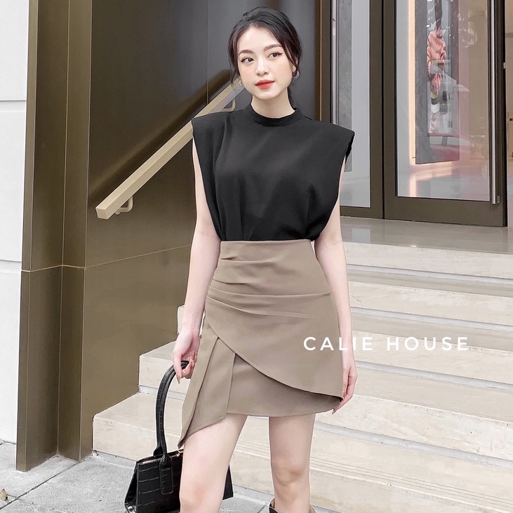 Chân váy nữ ngắn cạp cao dáng A xếp eo tôn dáng thanh lịch thời trang công sở Calie House Q17