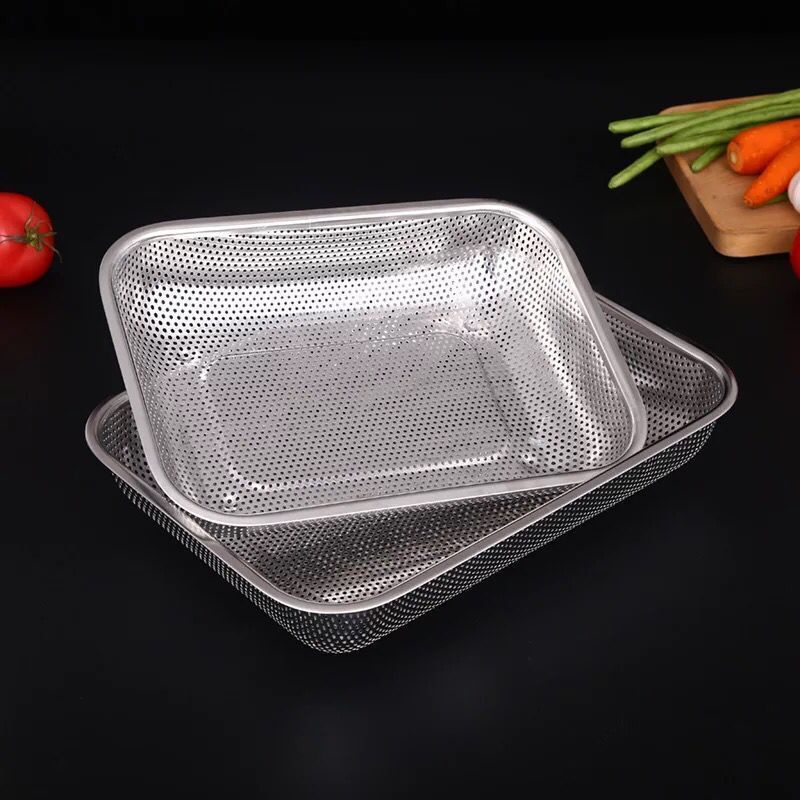Khay thoát nước hình chữ nhật chất liệu inox giá đỡ chén bát thoát nước rổ đựng rau trái cây