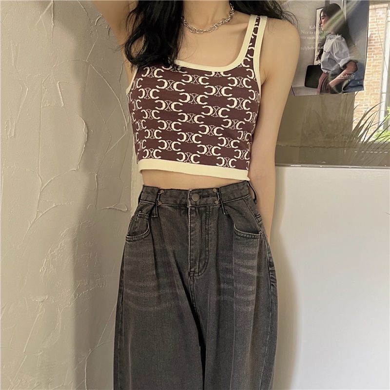 Áo Dệt Kim Hai Dây Dáng Ngắn Phong Cách Thời Trang Hàn Quốc