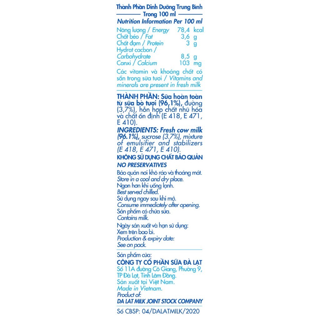 Sữa tươi Dalatmilk 110ml