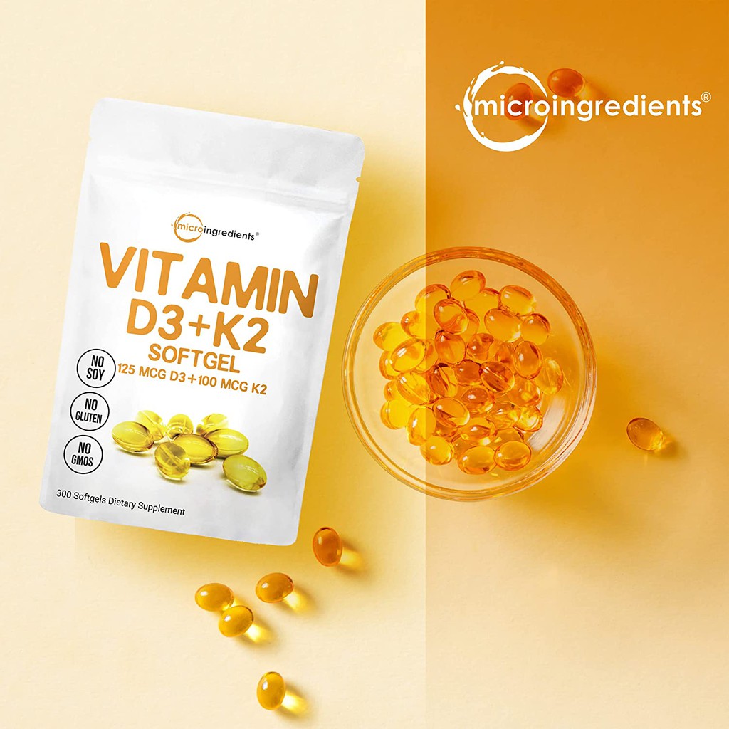 Viên Uống Micro Ingredients Vitamin D3 + K2 MK7, Tăng Cường Sức Khỏe, Túi 300 Viên
