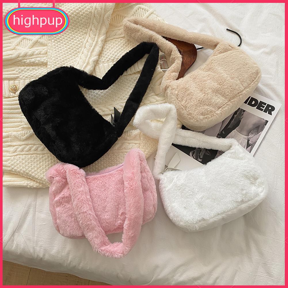 Túi đeo vai dáng vuông màu trơn chất liệu lông nhung thời trang vintage cho nữ