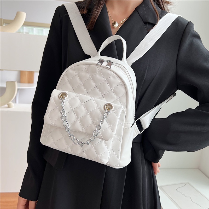 JASMIN NOIR Ba Lô Đi Học / Du Lịch Có Dây Xích Chần Bông Kẻ Sọc Cho Nữ