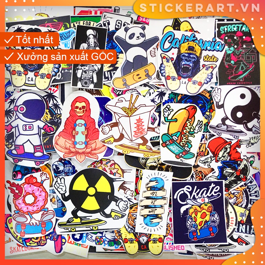 [SKATE] 120 Sticker chống nước/dán xe laptop mũ bảo hiểm vali...