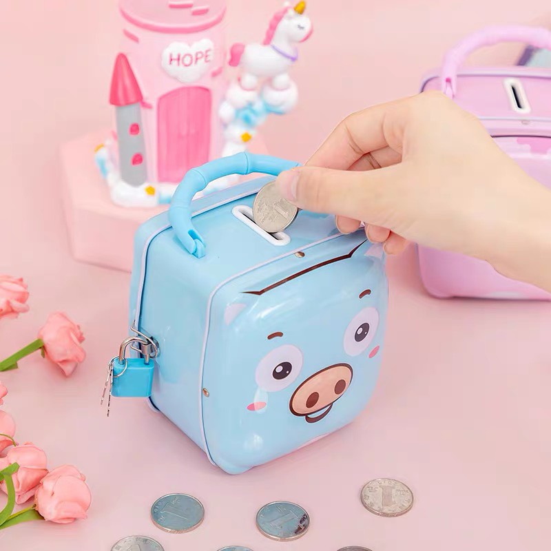 Heo lợn tiết kiệm, Két sắt mini hộp đựng tiền hình thú cute có khóa cho bé - Family Care