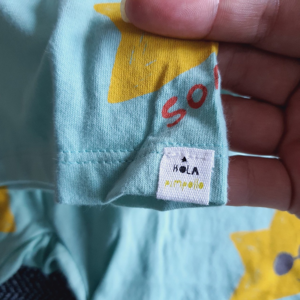 Bộ cotton mỏng dài tay thu đông xanh hoa vàng cho bé gái vải lên xuất Hàn