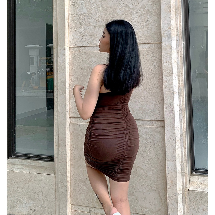Đầm body bigsize 2 dây sexy tôn dáng dây rút MUP Bigsize DBD02
