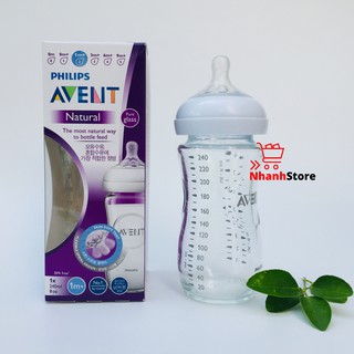 Bình Sữa Thủy Tinh Avent Natural 120ml (núm 0, 0m+) -240ml (núm 1, 0m+)