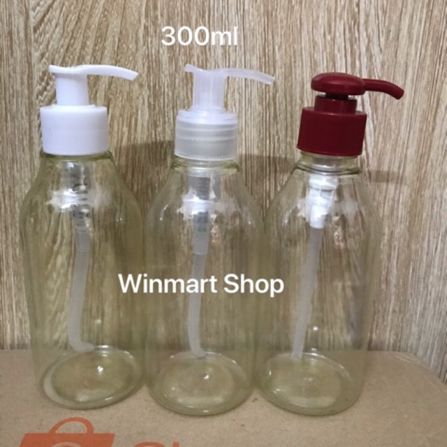 Chai nhựa trong xanh nhạt nắp ấn 300ml