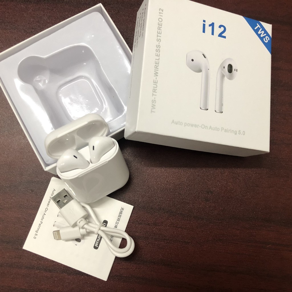[Lỗi 1 Đổi 1] Tai Nghe Bluetooth Không Dây i12 TWS 5.0 Âm Thanh Nổi, Pin Bền,Cảm Biến Vân Tay Điện Thoại Apple và Androi | BigBuy360 - bigbuy360.vn