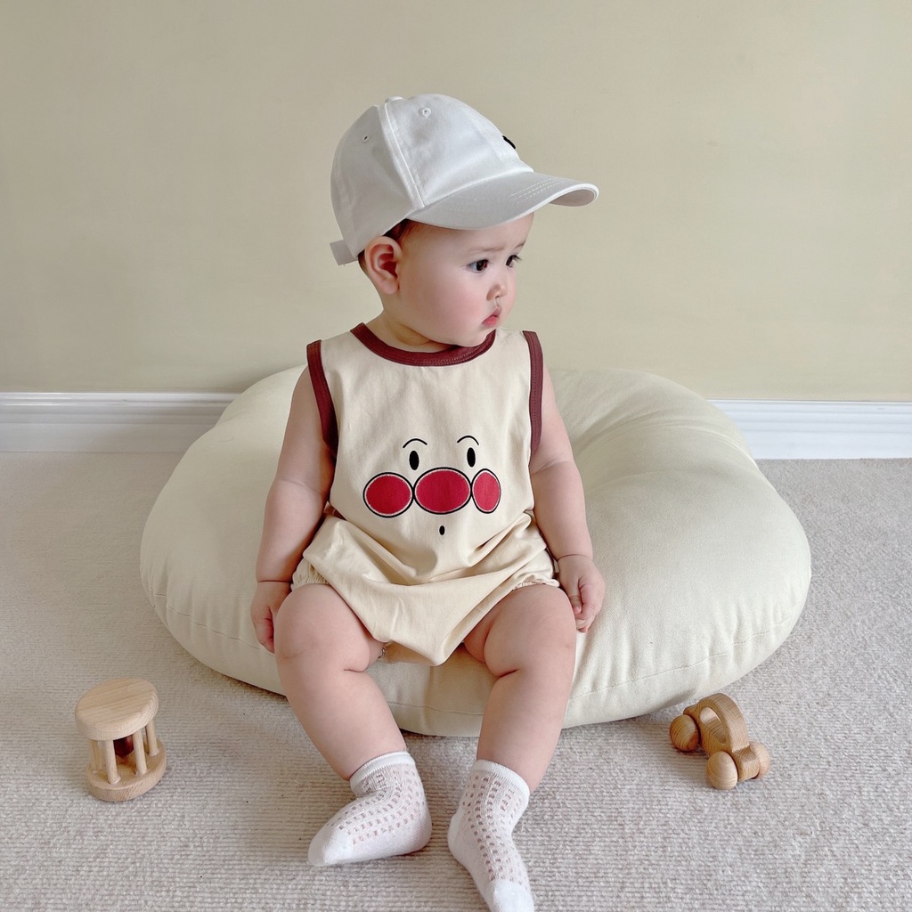Bộ Áo Liền Quần Cotton Không Tay In Hoạt Hình Dễ Thương Dành Cho Bé Trai Gái 0-24 Tháng Tuổi