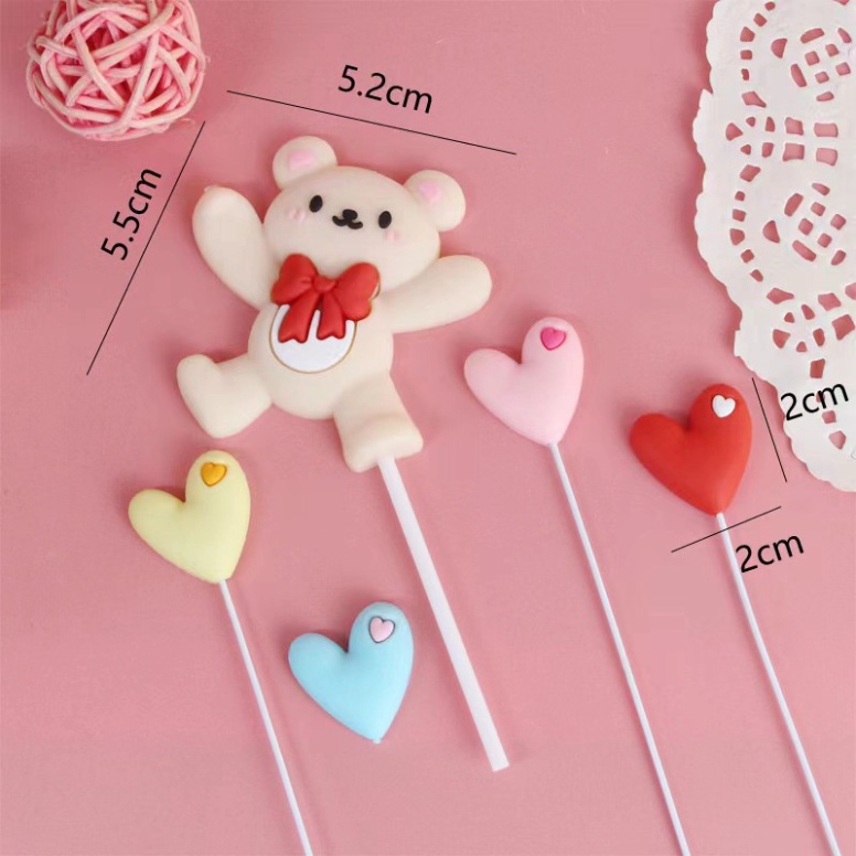 đồ trang trí bánh [FREESHIP❤️] gấu tim love nhựa dẻo loại 1