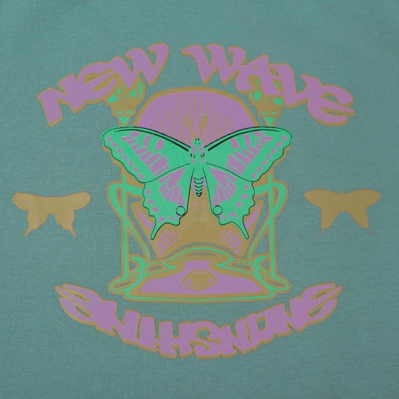 Áo Thun Tay Ngắn Dáng Ôm In Họa Tiết Bướm Màu Xanh Lá Phong Cách Mỹ Thời Trang Mùa Hè Mới Cho Nữ