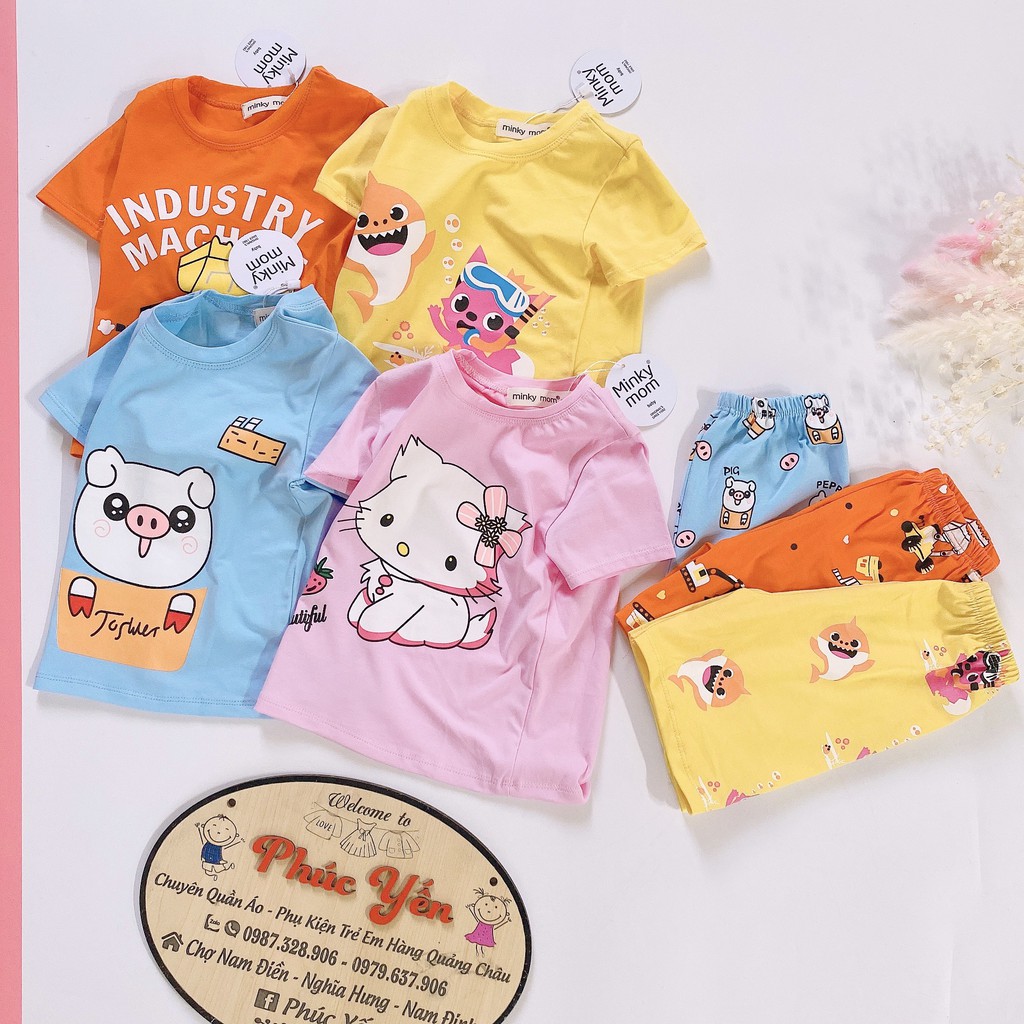 Sale !!! Bộ Cộc Tay Cotton 100% Hàng Minky Mom Họa Tiết Ô Tô Vàng Nền Cam Cho Bé (8-18kg)( 1479) Shop Phúc Yến