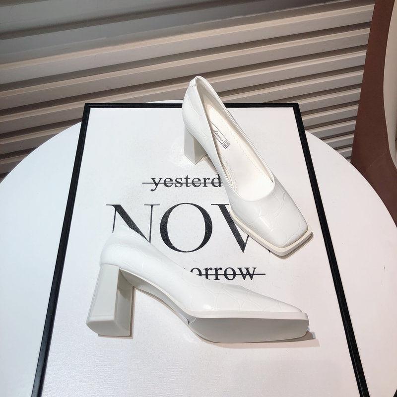 Giày Cao Gót Mũi Vuông Màu Nâu Phong Cách Hàn Quốc Thời Trang 2021 Cho Nữ