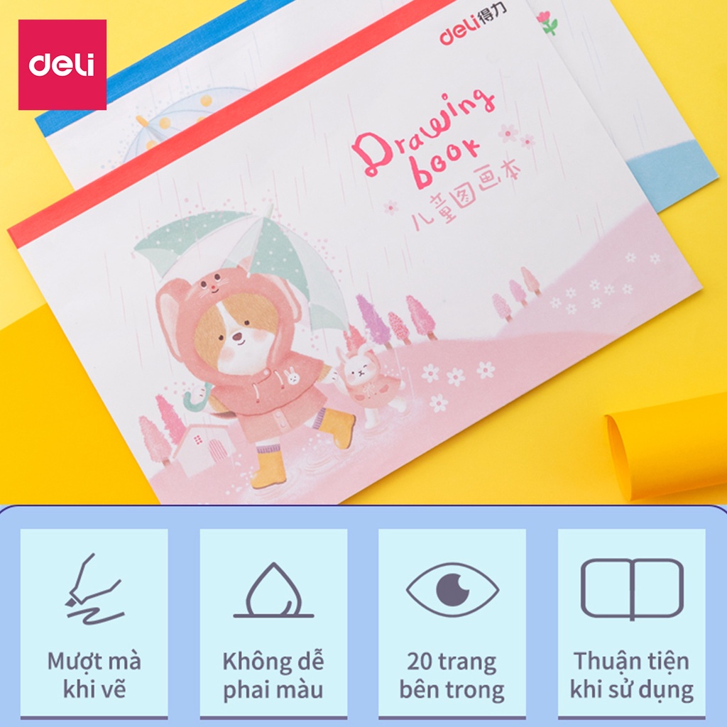 Vở vẽ học sinh DELI khổ A4 20 trang 2 màu hồng xanh 1 quyển 73382