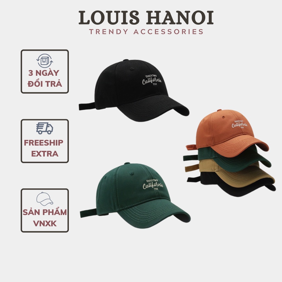 Mũ lưỡi trai nam nữ Louis Hanoi thêu chữ california, form mềm - Nón kết chất liệu vải Kaki Hàn Quốc cao cấp