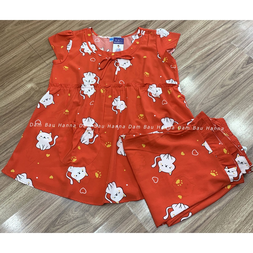 [HANNA] Đồ bộ bầu free size 40-70kg quần lửng mặc ở nhà vải lụa mango cao cấp thoáng mát không nhăn có thun điều chỉnh