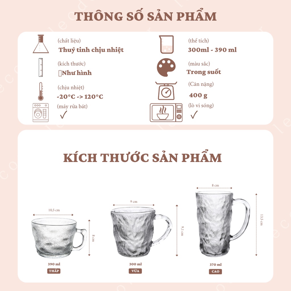 Ly thủy tinh uống nước vân nhám decor phong cách Hàn Quốc, cốc thuỷ tinh chịu nhiệt dày dặn – LEODEN Decor