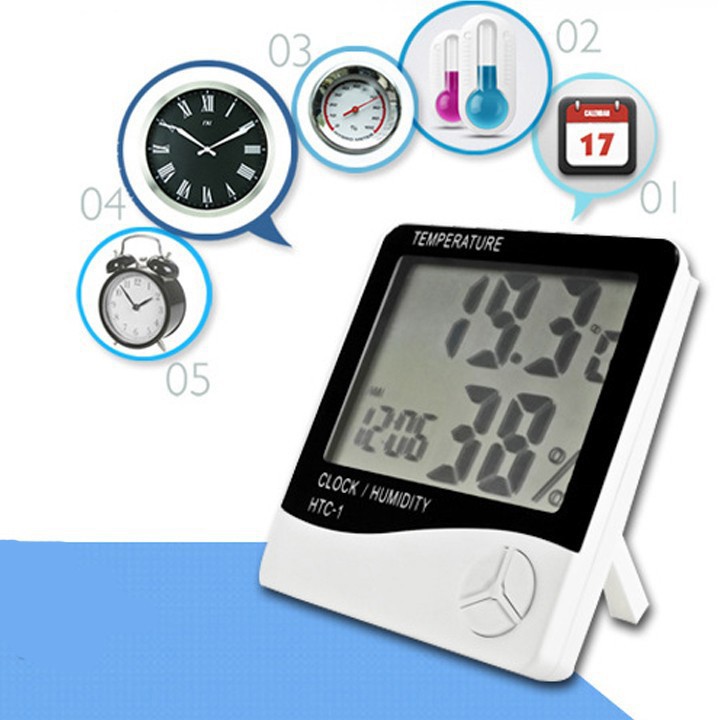 Đồng hồ đo độ ẩm nhiệt đổ Led để bàn HTC1 trong nhà nhiều chức năng
