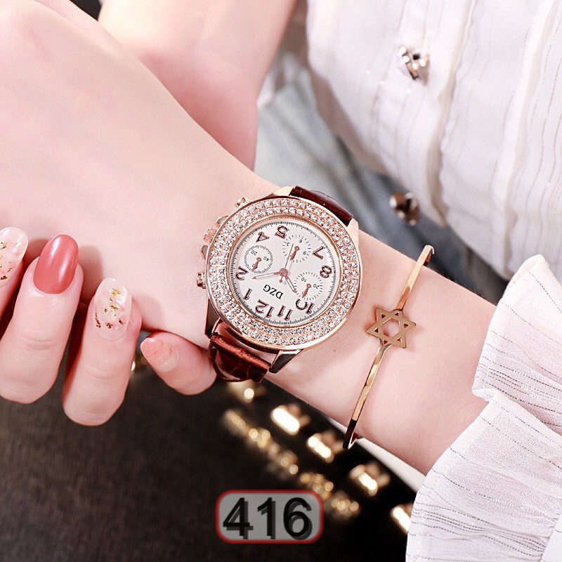 Đồng Hồ Nữ Dây Da Dzg Mặt Tròn 416 Caty Sang Chảnh Cực Hot - Hazo