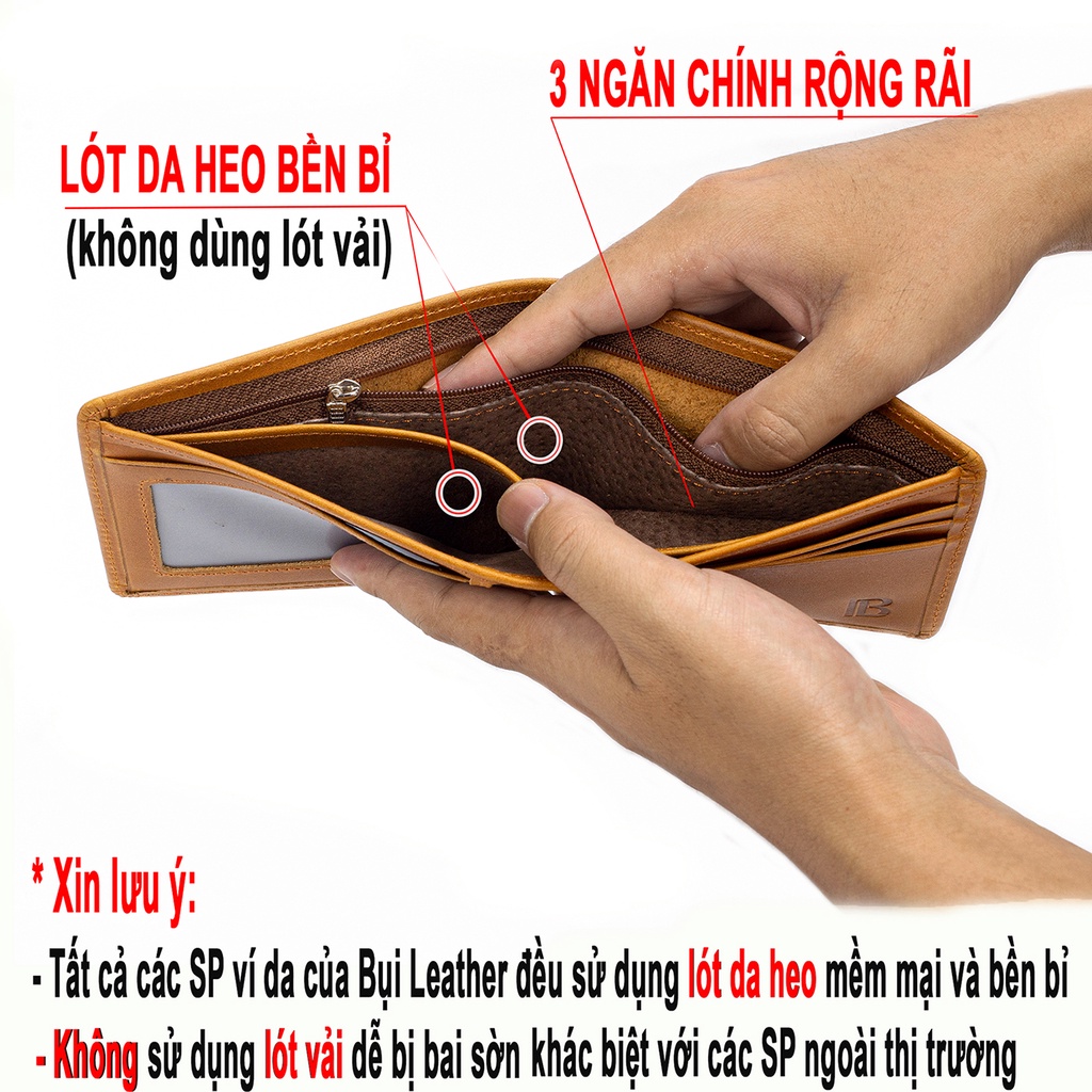 Ví nam da bò Pullup V107 cao cấp Bụi Leather màu vàng bò da thật full hộp làm quà tặng bảo hành 24 tháng