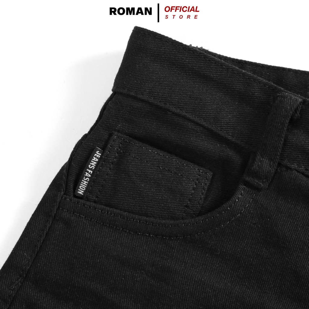 Quần jean nam baggy đen trơn rách gối ống rộng suông đứng chất bò cao cấp ROMAN QJ06