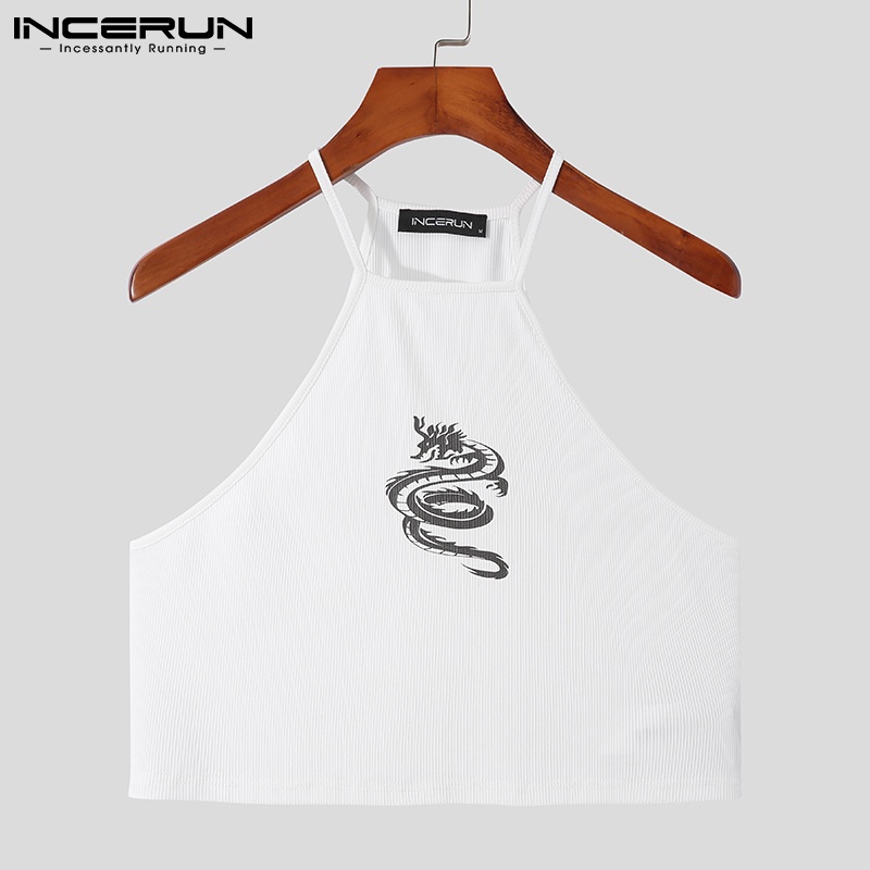 Áo croptop sát nách INCERUN ôm dáng in họa tiết cá tính thời trang mùa hè cho nam